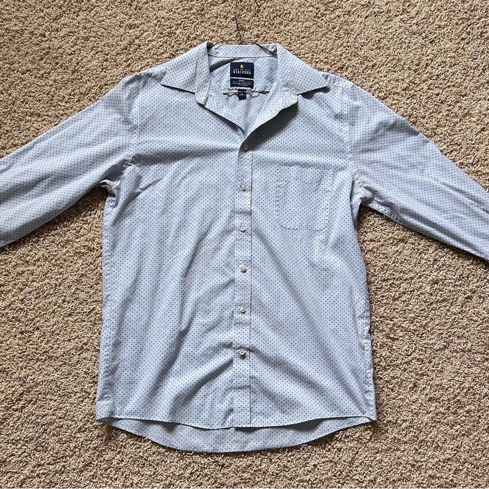 Stafford light blue polka dot button down